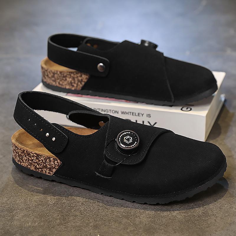 

Breathable Soft Sole Slip-On Beach Shoes for Summer Lightweight Walking Sandals Non-Slip Flats 2025 New Men s PU Leather Sandals 47 чёрный