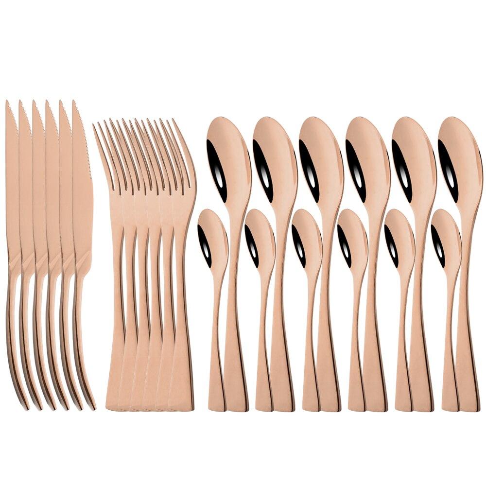 Zlaté 24 ks Zrcadlo 304 Nerezové příbory Kuchyňské Západní příbory Steak Kávový dezert Vintage Speciální vidlička nádobí