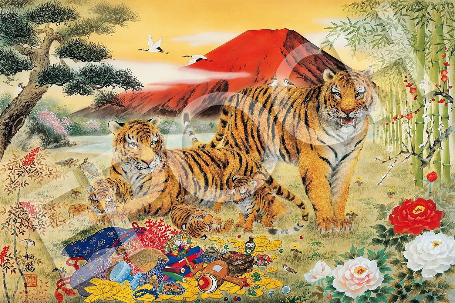 

Пазл EPOCH 1500 маленьких деталей Счастливая картинка Удача Золотой тигр x Клей в комплекте Лопатка в комплекте Билет на очки в комплекте EPOCH