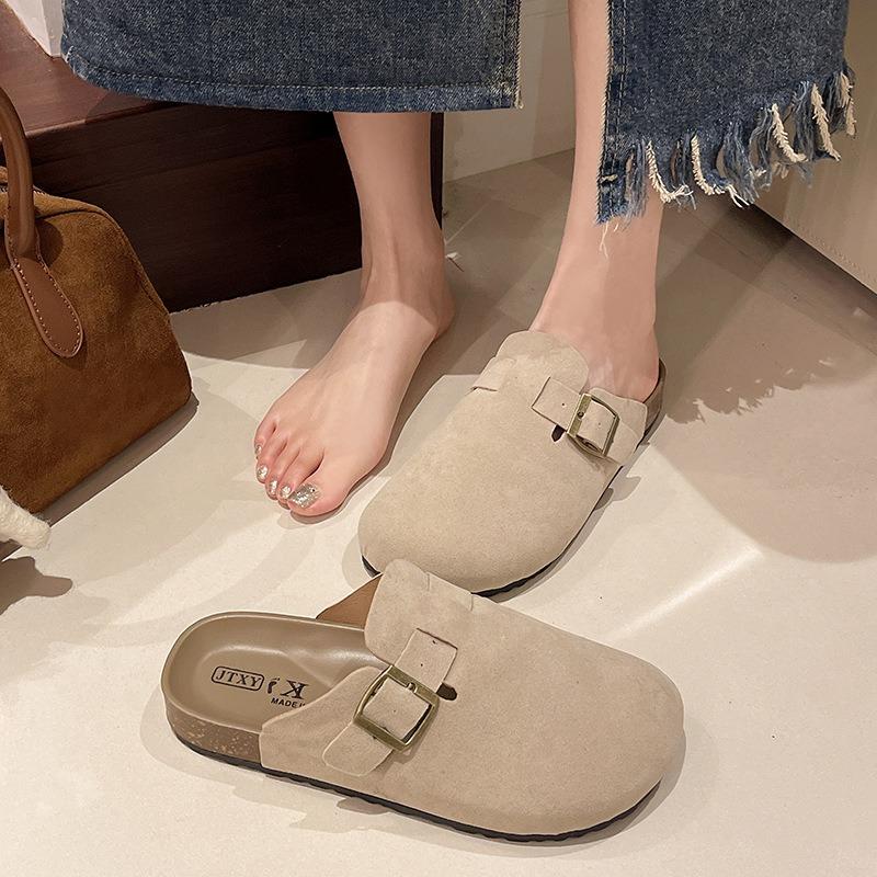 Boken Shoes Couple Shoes Soft Leather Toe Half-slippers High-quality Soft Thick-soled Flip-flops