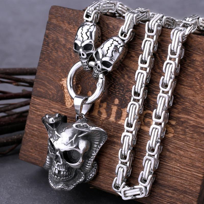 Men s Skull Pendant Necklace, Stainless Steel, Eyes, Ws, King, Skull, Square, Animal, Punk, Men s Jewelry, Fashion 60cm серебряный