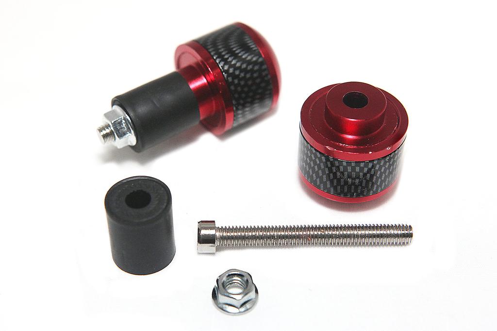 nakira Special Bar End! Grip Bar End for Motorcycles, Aluminum, Carbon Pattern (Red, Red)