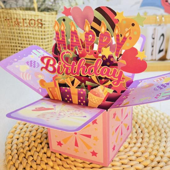 Happy Birthday Pop-Up Card 3D Birthday Gift Box for Women Men Foldable Celebration Greeting Card for Mom Daughter Friend Niece Dad