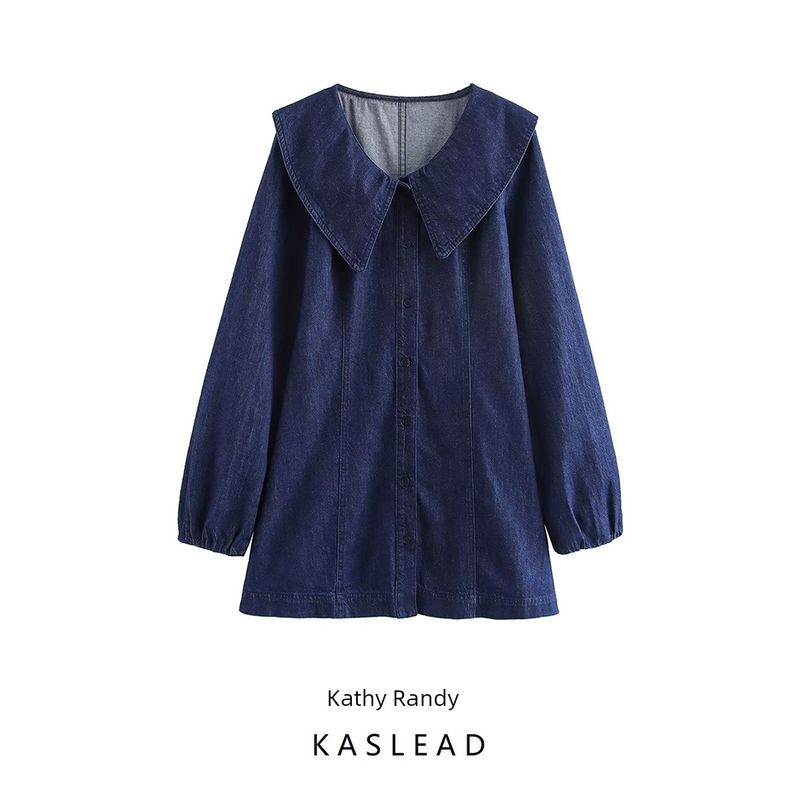 Kaslead New Arrival Women's Clothing Fashion Style Fashion Minimalist Small Round Lapel Denim Dress 6929285