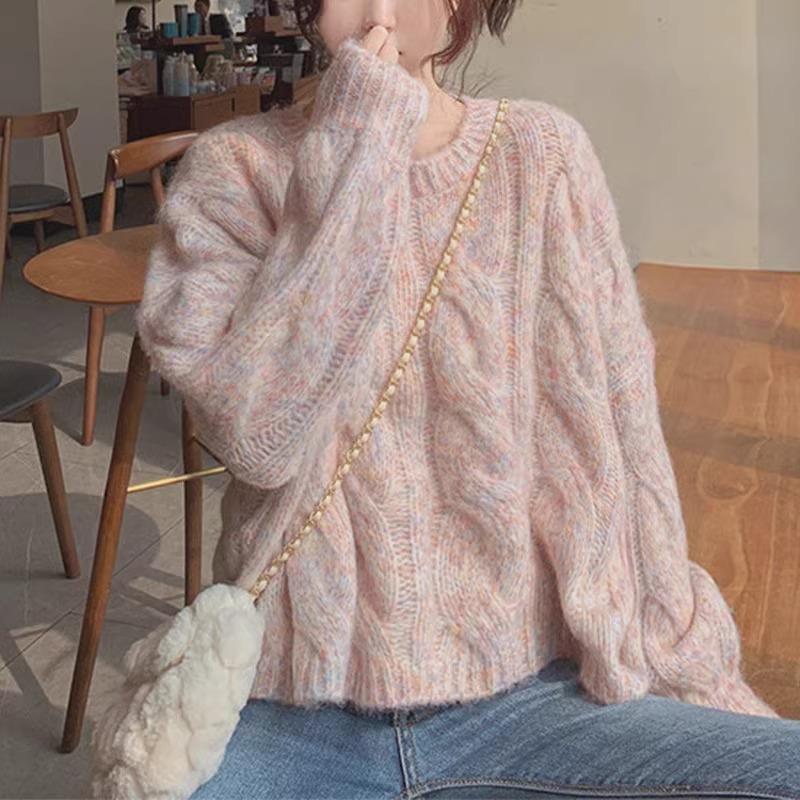 Women S Pink Short Loose Lazy Knit Sweater For Autumn Winter