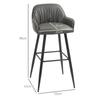 Set of 2 Modern Bar Stools with Footrest and Backrest, PU Faux Leather and Steel, Grey