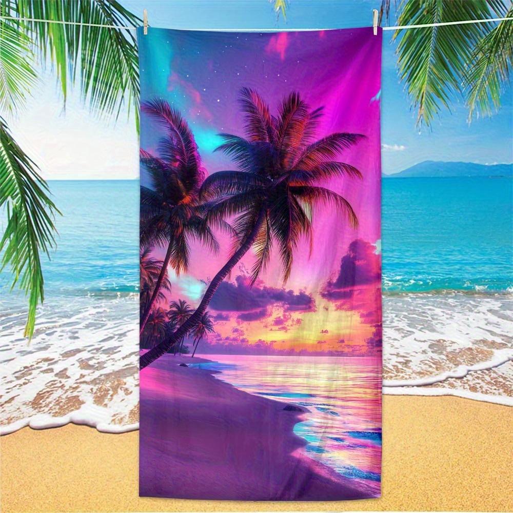 

Beach towel palm tree sunset pattern sun protection windproof suitable for beach pool camping travel beach blanket W30*H60(CM)