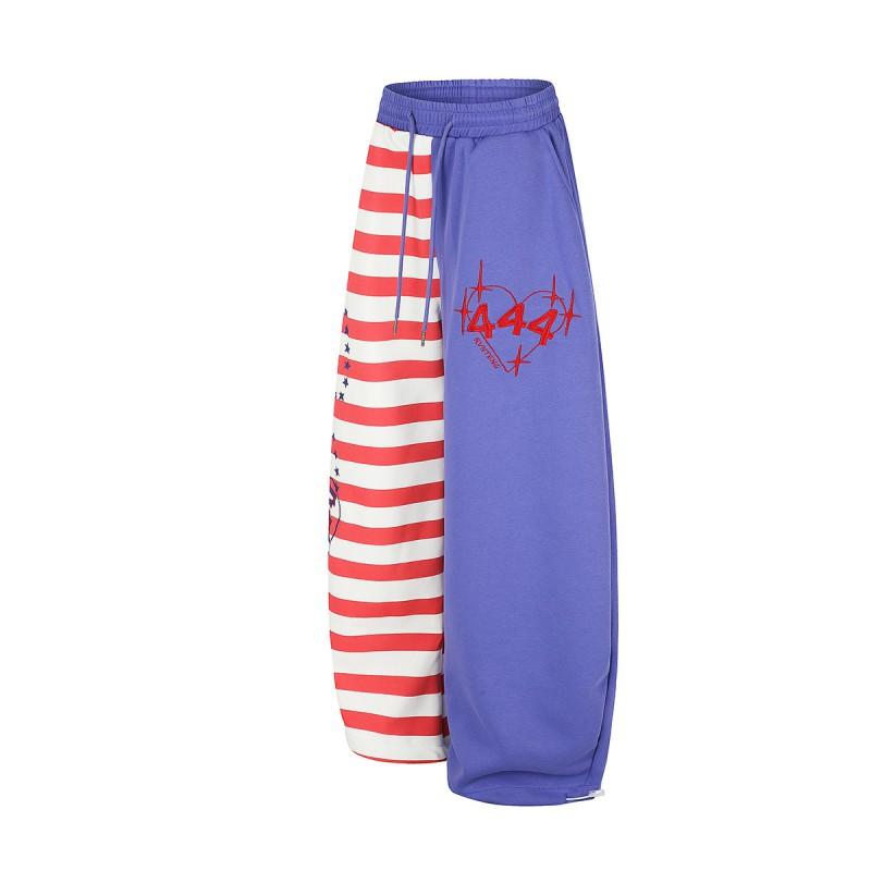 Unisex Retro Streetwear Cargo Joggers Wide Leg Relaxed Fit With Geometric Print Cotton Blend Elastic Waist Drawstring
