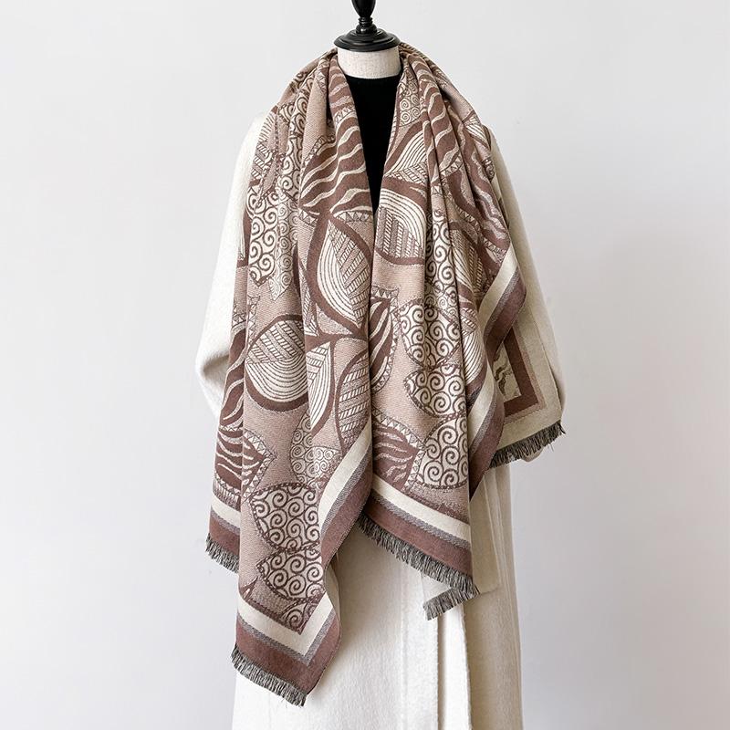 2024 New Elegant Ladies' Pashmina Jacquard Cashmere Scarf Winter Thick Warmth Two-Sided Shawl Coldproof Windproof Blanket Scarf