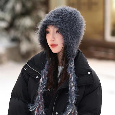 Hat Women's Winter Warm Imitation Mink Ear Protection Hat Thickened Plush Hat Outdoor Cold-proof Knitted Wool Hat Thick