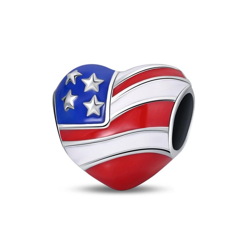 Original 925 Sterling Silver Charms Bead American Flag Independence Day Pendant Fit Original Bracelet For Women DIY Jewelry Gift