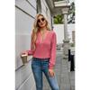Herbst- und Winter Damenbluse Mehrlagiger V-Ausschnitt Einfarbig Langarm Tops