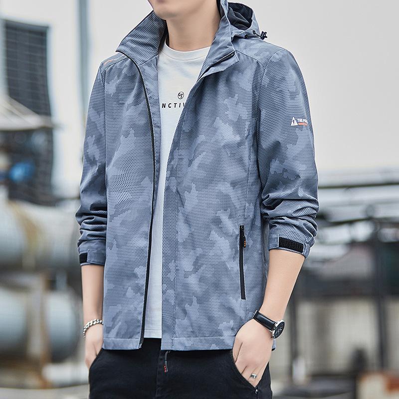 

Men s Jacket Trendy Spring Outdoor Windproof Jacket Casual High Sense Removable Camouflage Hooded Jacket 5XL світло-сірого кольору