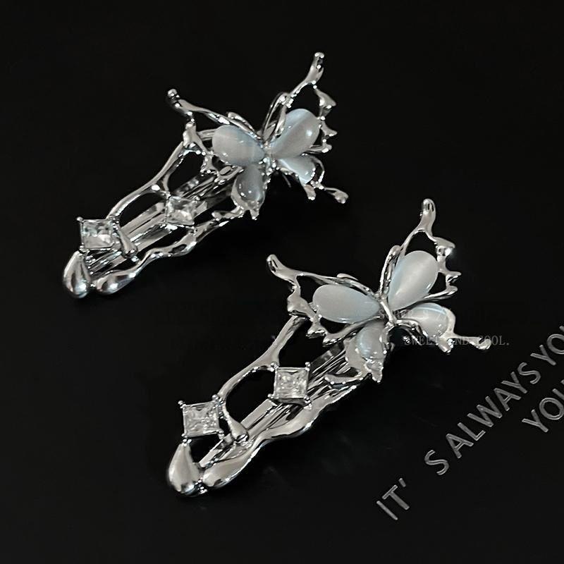 Liquid Indifferent Cat's Eye Butterfly Metal Hair Clip for Women - Exquisite Side Duckbill Hairpin Accessory