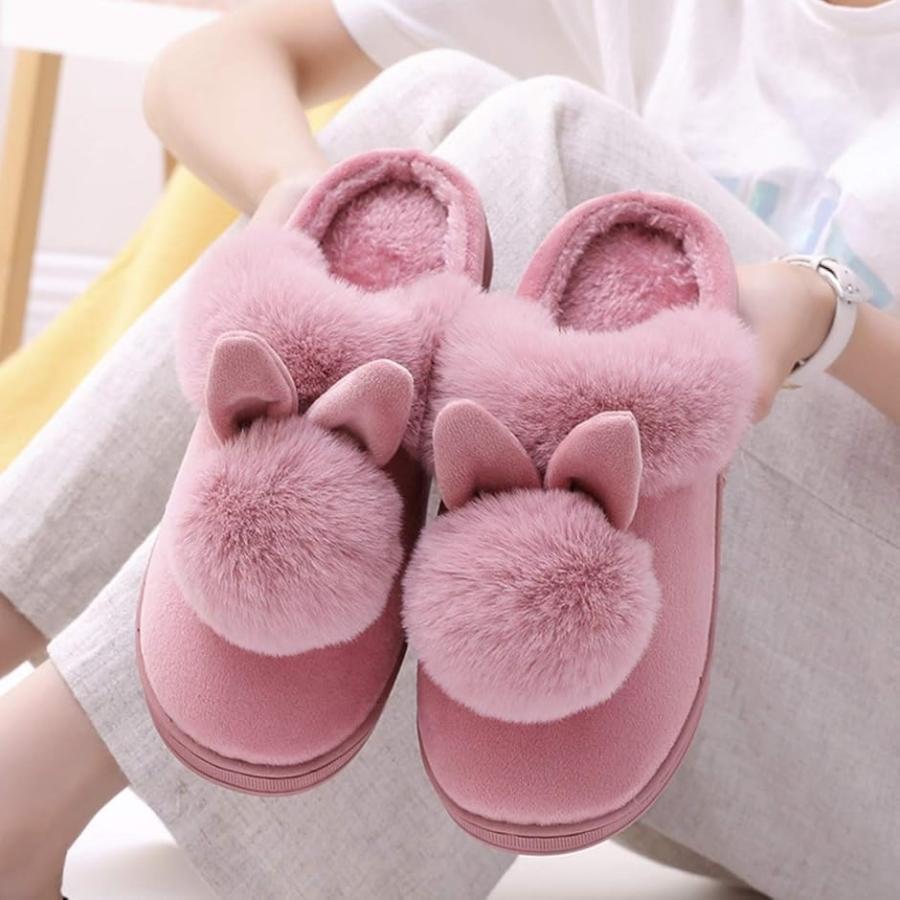 Warm Fluffy Slippers Women's Room Shoes Anti-slip Indoor Shoes Fur Fluffy (Gray, 22.0-22.5 cm)