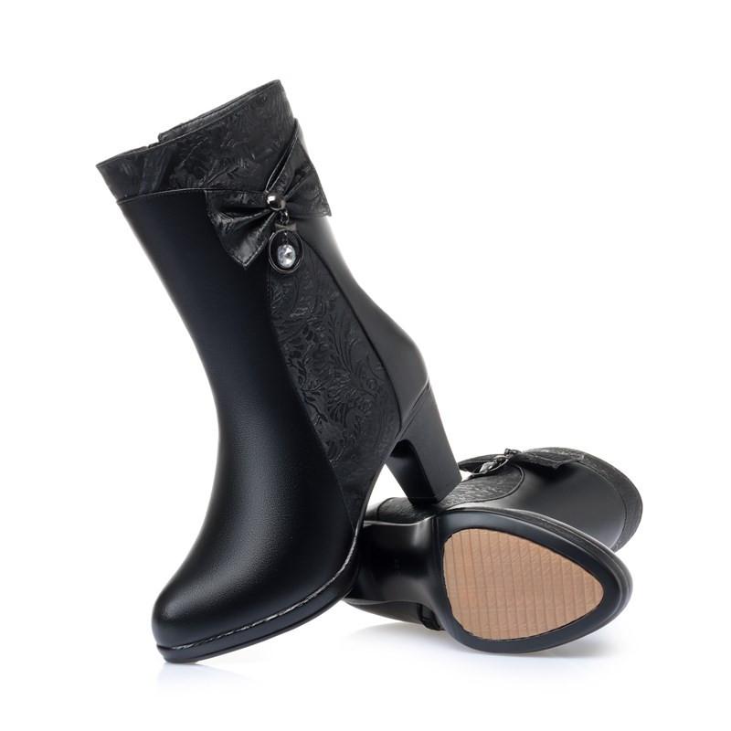 Fashion AIYUQI Winter Boots Women Wool Keep Warm 2025 New Genuine Leather Shoes Woman Boots Fashion Bow Female Fashion Boots Thick Heel