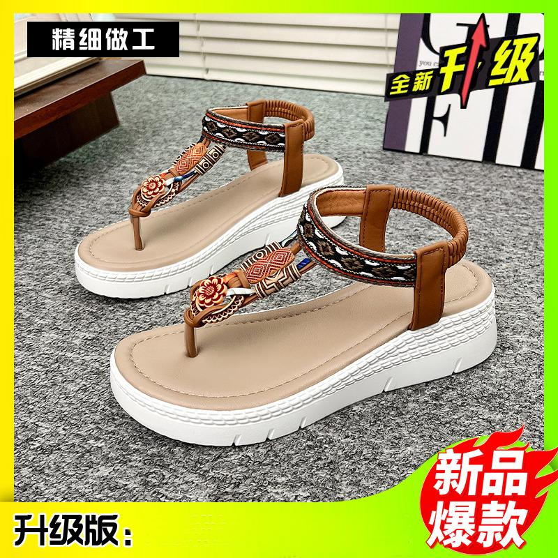 2025Plus Size Bohemian Style Flat Sandals for Women Summer Casual Comfortable Beach Shoes Femme Soft Boottom Footwear