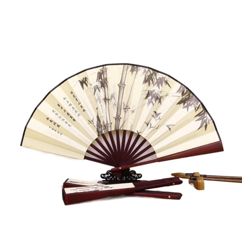 Bamboo Handle Hand Fan Silk Cloth Bamboo Fan Durable Folding Fan  For Summer Daily Dance