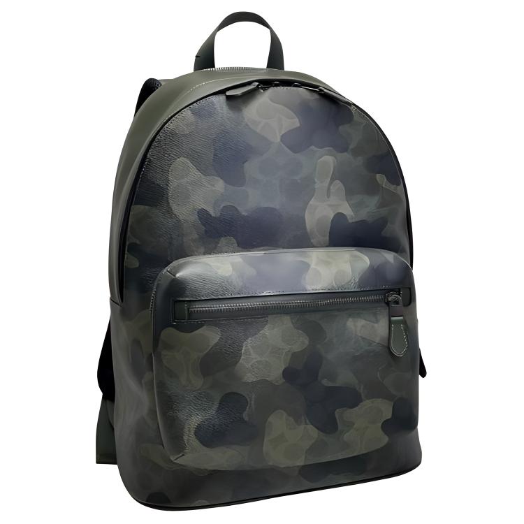 Coach West 32 Classic Logo Camouflage Print Zipper Closure Faux Leather Backpack Large Men backpack Deep-Trefoil-Green CW311-QBSB3
