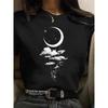 Dámské tričko s potiskem Měsíc Harajuku vtipné 90. léta dívka kreslený grafický potisk černé dámské tričko ležérní dámské tričko Kawaii tričko