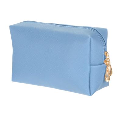 Uxcell PU Leather Square Makeup Waterproof Cosmetic Organizer Bag with Zipper Pouch and Makeup Brush Holder for Women Bag, (Blue, Small)