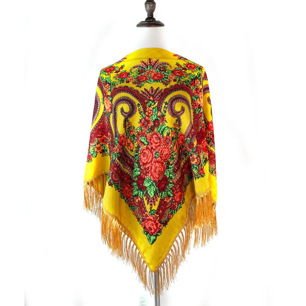 135*135cm Luxury Floral Print Ukrainian Square Scarf
