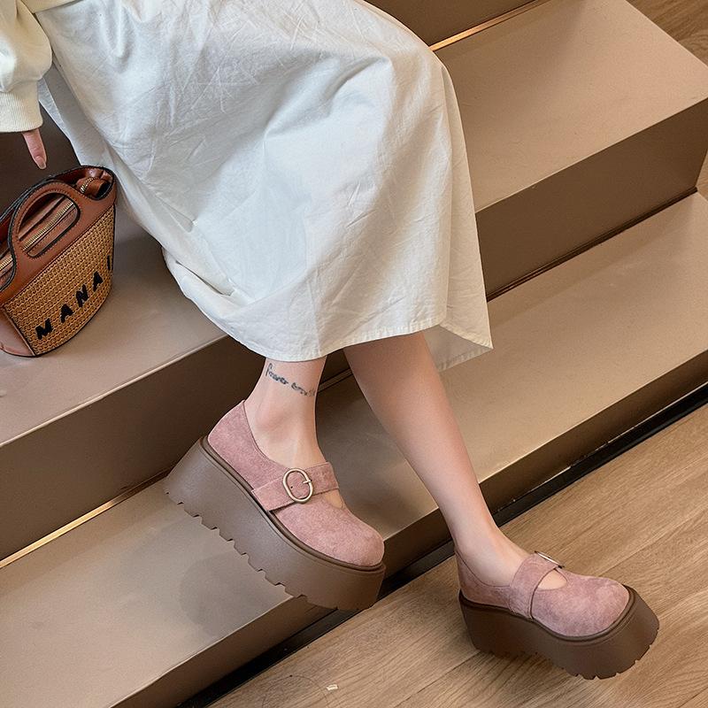 Hong Kong Leather Thick-soled Heightening Women's Spring New One-pedal Small Mary Jane Single Shoes