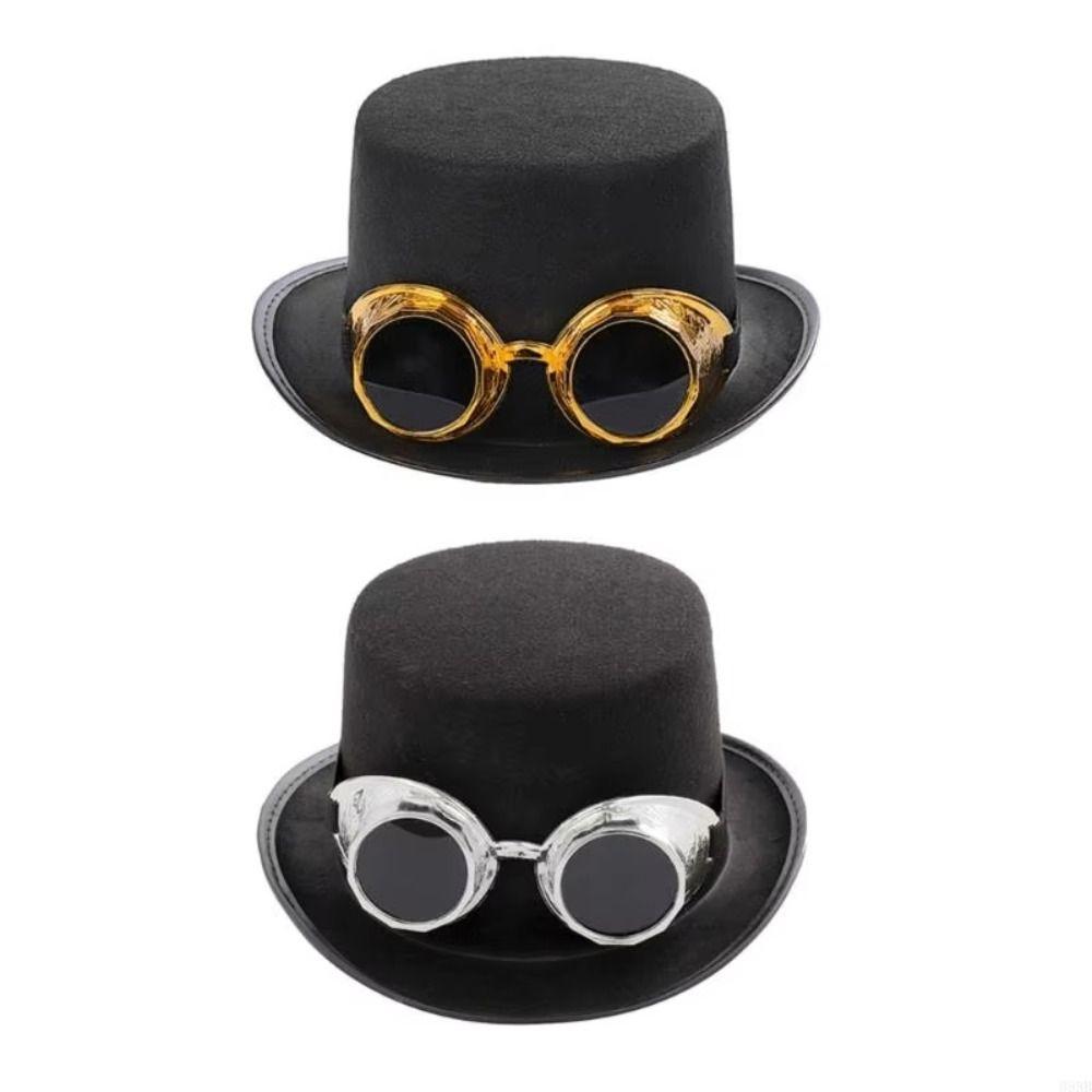 Magician Hat Steampunk Men Hat With Eyeglasses Cosplay Jazz Hat Retro Gothic Hat Men Women Unisex