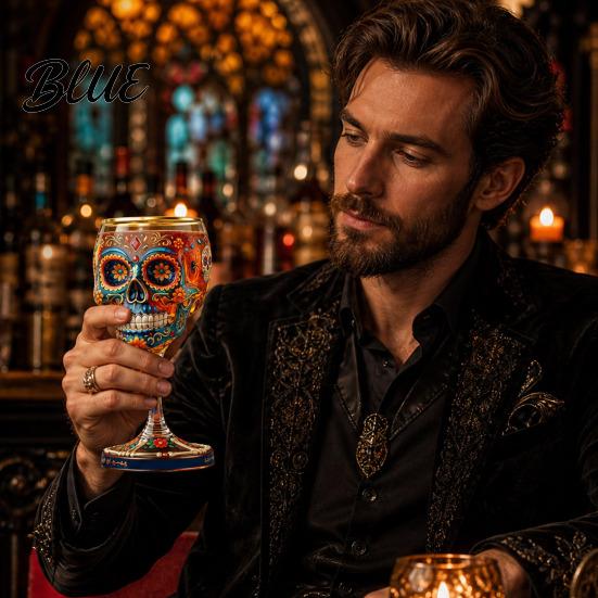 Themed Party Wine Glass Gothic Skull Glass Hand Painted Skeleton Goblet Day of The Dead Altar Accessory Decor Unique Bar Gift for Halloween Luxury