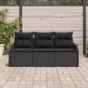 VidaXL Ensemble de Canapé de Jardin 3 Pièces avec Coussins Noir Poly Rattan 3354232