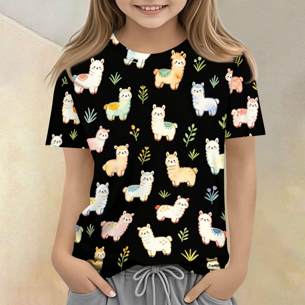 Kids Animal Print Crew Neck Short Sleeve Casual Loose Fit T Shirt Top Lightweight Soft Fabric Comfortable Wear