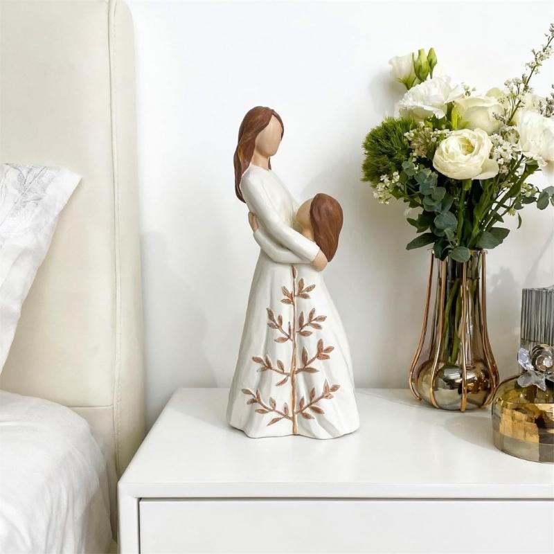 Mother Daughter Figurines Mother Daughter Hugging Statues for Bedroom Desktop Shelf Decors Mother Day Birthday Gift