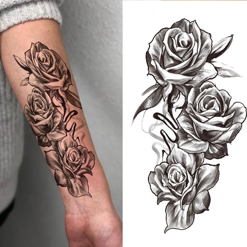 1 Sheet Black Henna Mandala Fake Jewels Temporary Sleeve Tattoos For Women Girls Forearm Waist Chest Back Tattoo Sticker Decal