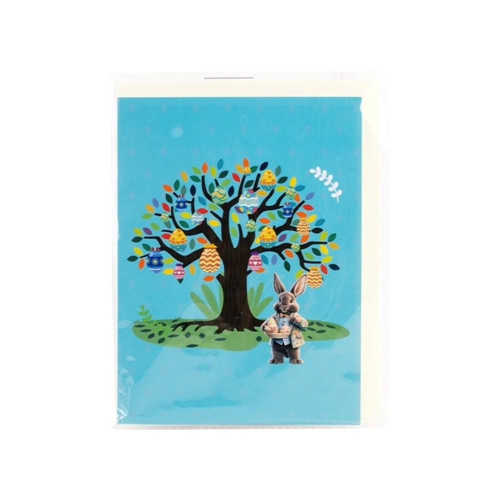 Folding 3D Popup Easter Card with Envelope Paper Arts Celebration Card Postcard Hand Carved Easter Greeting Cards Home Ornaments