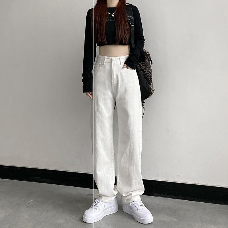 Pants Women's Autumn New White Jeans Women's Versatile Loose Straight Wide-footed Pants Casual Trousers