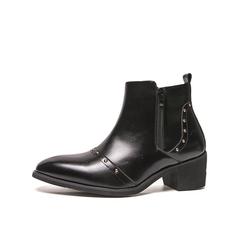 Men’s Short Boots Elevator Chelsea Boots Retro Tuxedo Ankle Boots Pointed Toe Retro Black Heel Boots Large Size