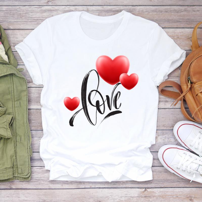 (Asian Size) Lady Female Casual T Shirt Printed Clothing Top Fashion love flower sweet Short Sleeve T-shirts Women Graphic Tee