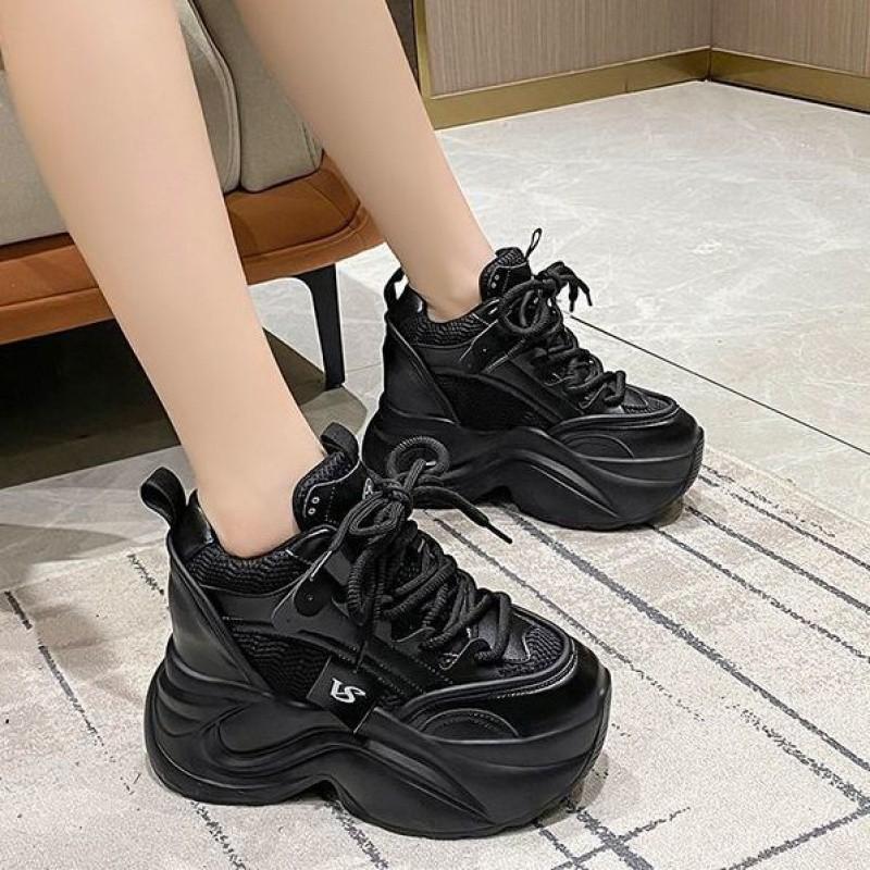 European Station 10 Height Increase Little White Shoes Women's Super Fire Spring and Autumn New Mesh Versatile Lace-Up Casual Shoes