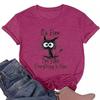 Women's top cat D print short-sleeved shirt apricot comfortable and casual