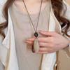 Chinese Style Geometric Irregular Oval Pendant Necklace for Women Retro Adjustable Long Wax Rope Necklace Birthday Party Jewelry