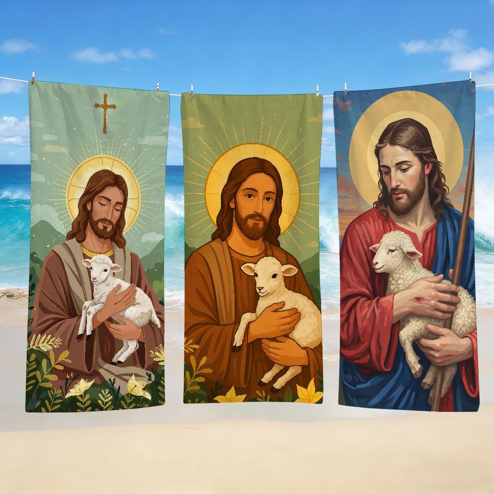 Christus Handdoek Textiel Lam Badjas Jezus Strand Sneldrogend Herder Lichtgewicht Draagbaar Kamperen Zwembad Reizen
