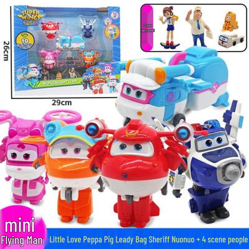 Super Wings 13-Piece Mini Transforming Robot Set: Jett, Big Strong, Jin, and Mighty Little Wing Toys