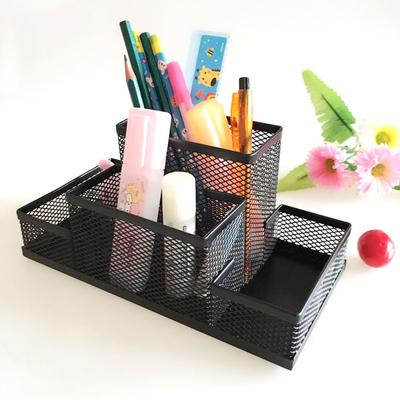 4 Compartments Mesh Pencil Holder Large Capacity Multifunctional Black Desk Organizers for Office