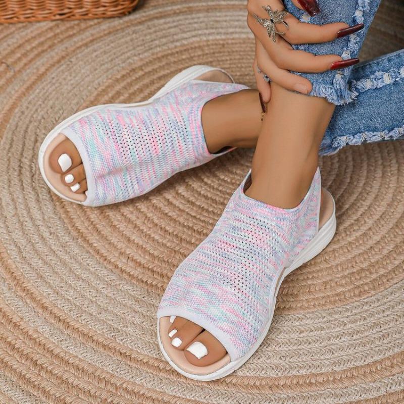 2025 Fashionable and Comfortable Solid Color Mesh Breathable Women's Sandals for Outer Wear Beach Casual Slip-on Women's Shoes