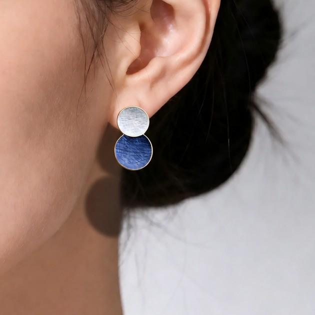 Double-layer round geometric splicing hand-painted enamel colored stud earrings, European and American style niche high-end temperament earrings