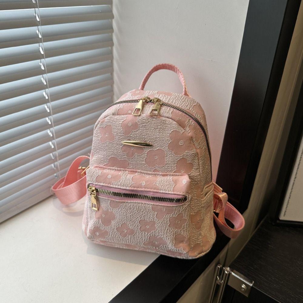 Pu Leather Students Schoolbag Canvas Flower Shoulder Bag Creative Storage Bag Travel