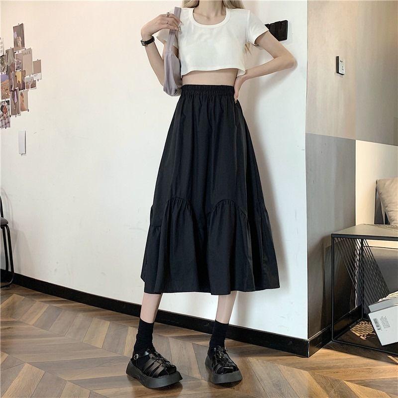 Half Length Skirt High Waist Pleated Summer A-line Large Skirt Skirt Korean Fashion Skirts Clothes for Women