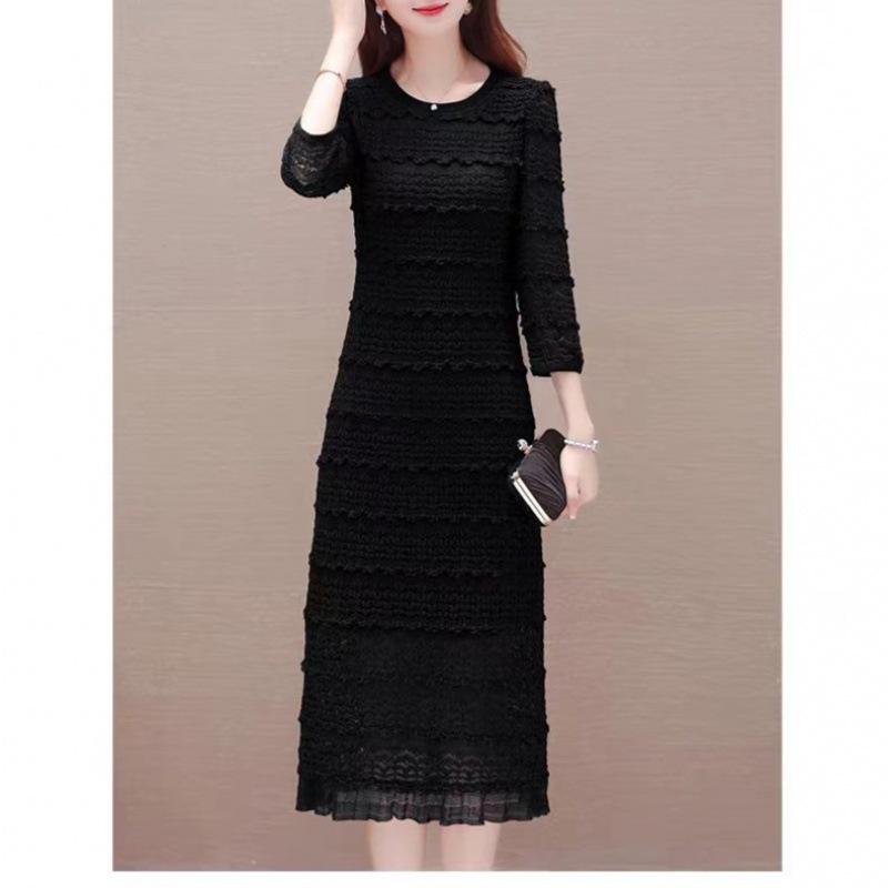 Modisches Rundhals-Spitzenkleid - Elegant, Schlankmachend & Vielseitig