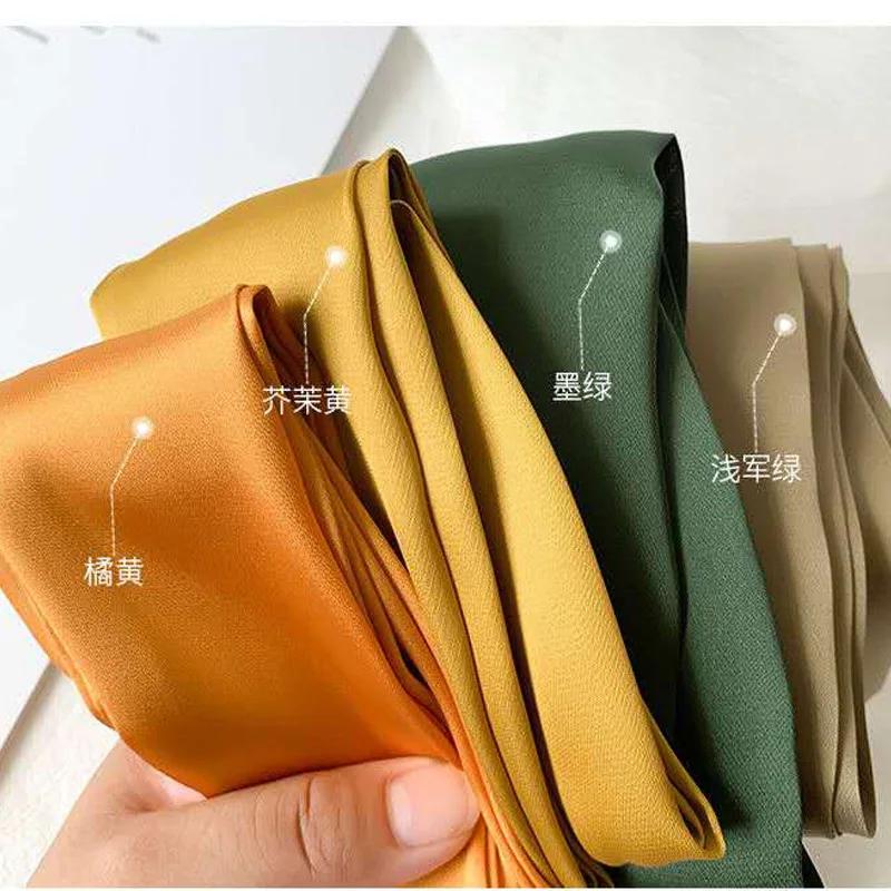 Long Skinny Hair Scarf For Women Silk Satin Headband Cute Neckerchief Solid Colors 190*5cm Fashion Bag Scarves For Ladies