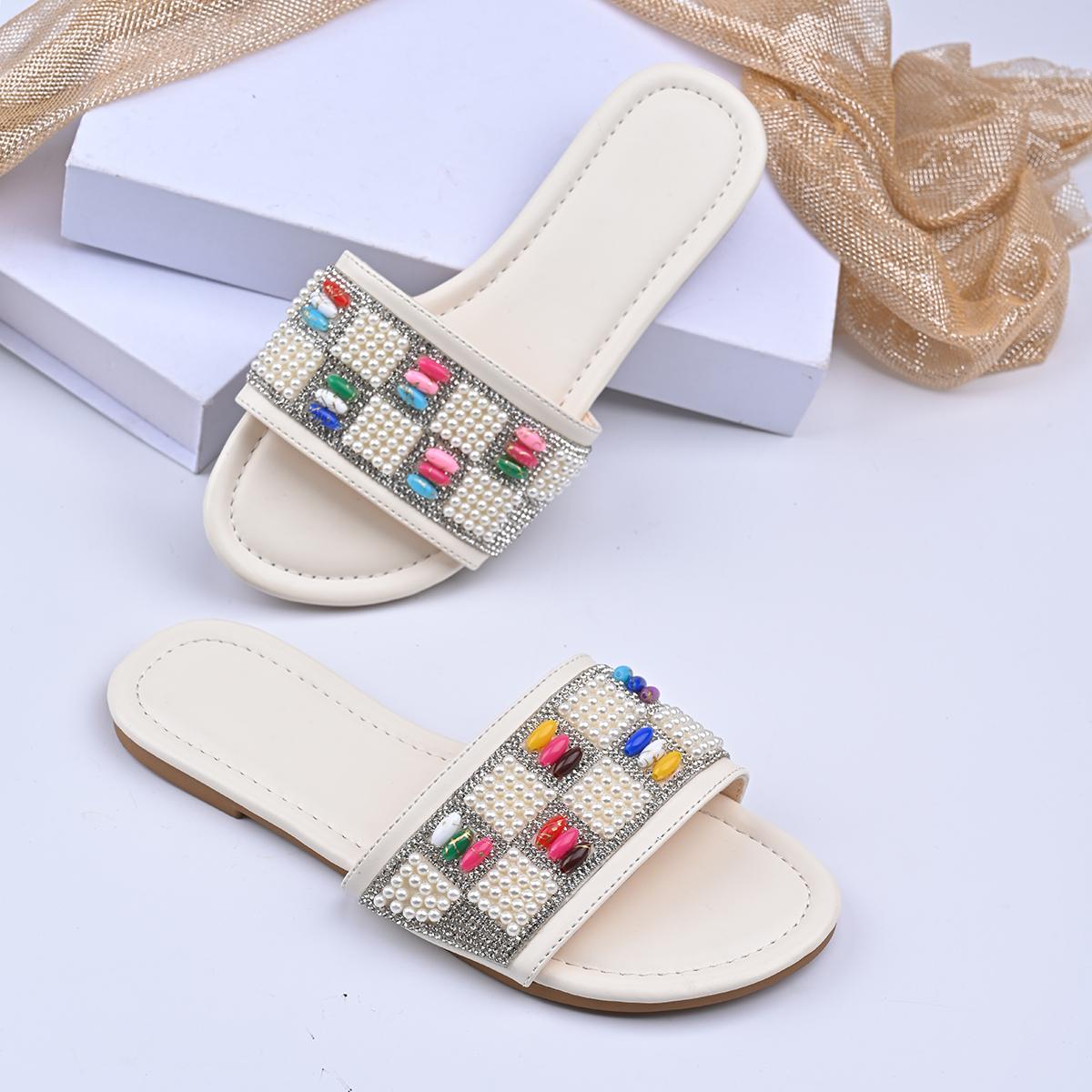 

Модные женские шлепанцы со стразами 2025 лето уличная мода нескользящие пляжные туфли удобные на плоском квадратном каблуке женские сандалии 43 белый